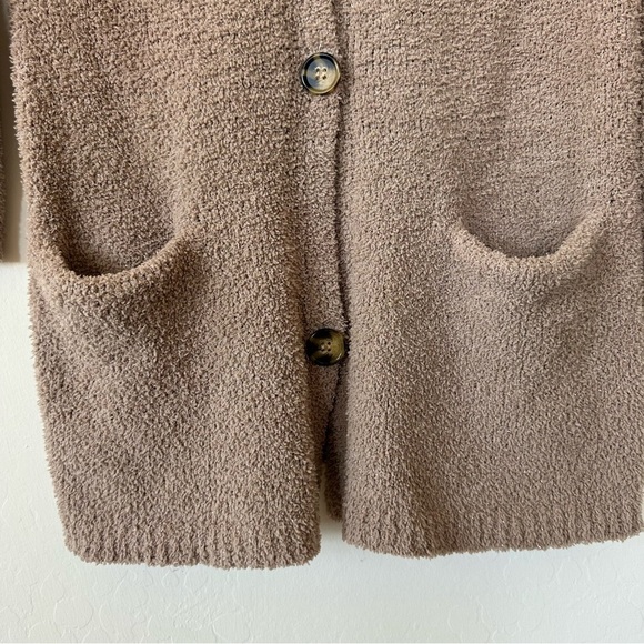 Democracy Tan Metallic Gold Cozy Soft Teddy Button Down Cardigan Medium - Picture 2 of 8